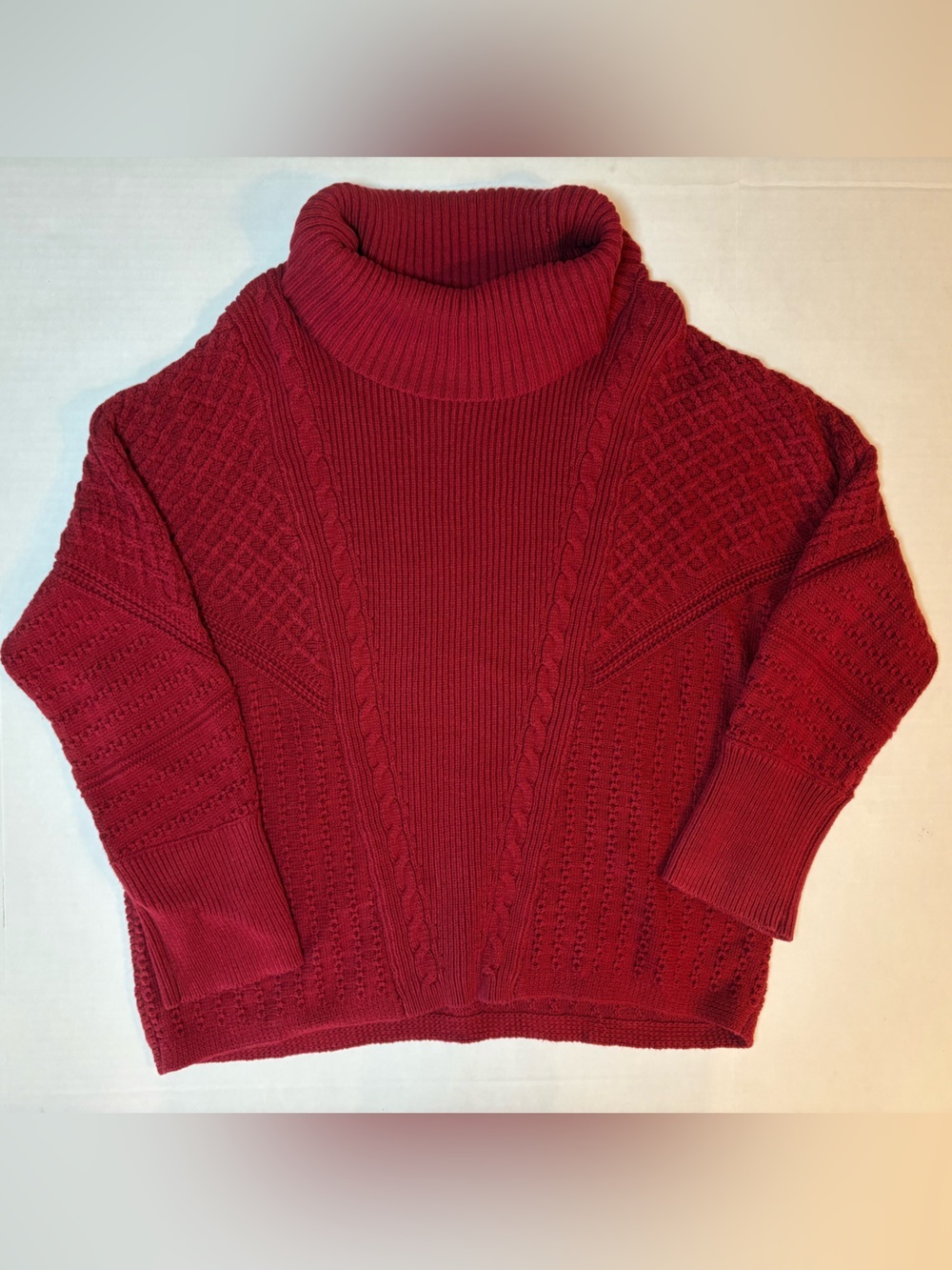Chico’s red cowl-neck cable-knit sweater size XL